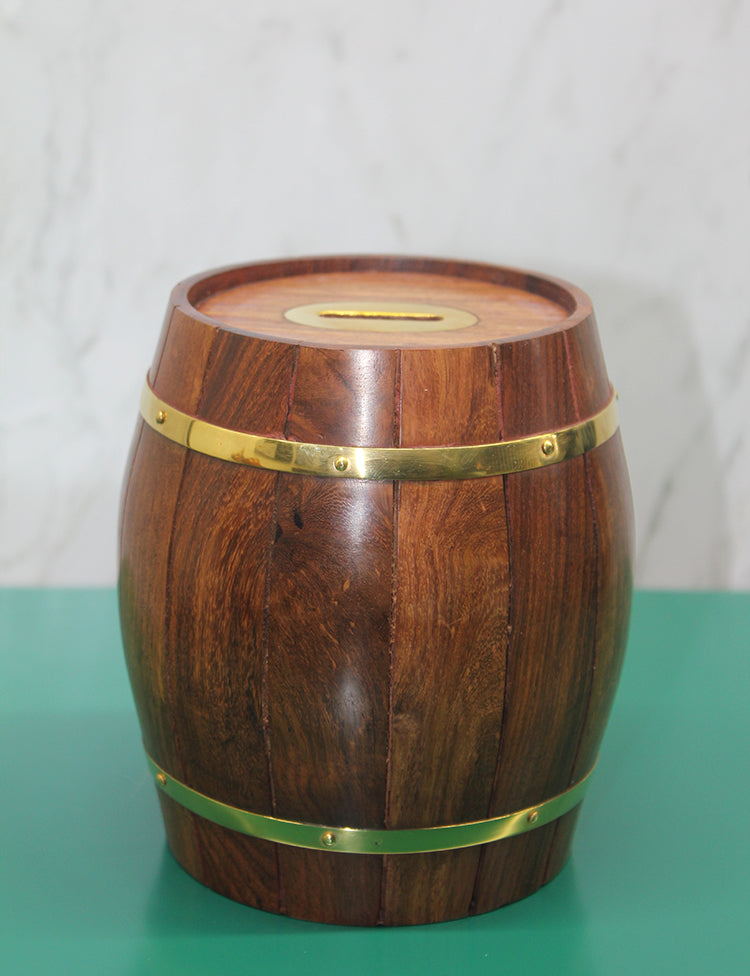 Pirinç Ahşap Fıçı Kumbara