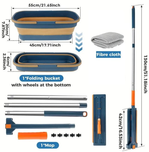 Katlanabilir Temizlik Mopu ve Tekerlekli Kova Seti