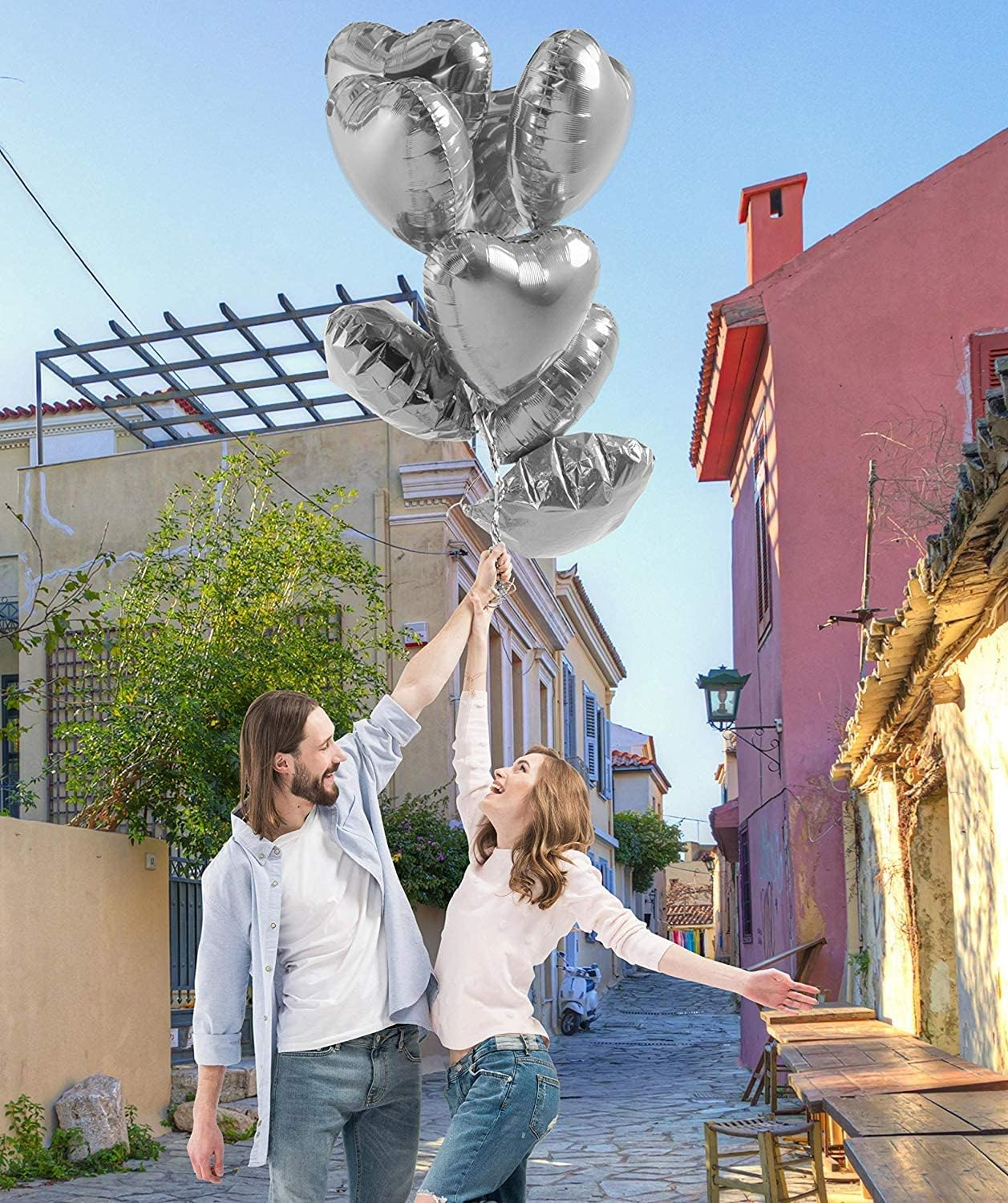 Gümüş Kalp Şekilli Uçan Balon Folyo 10 Adet