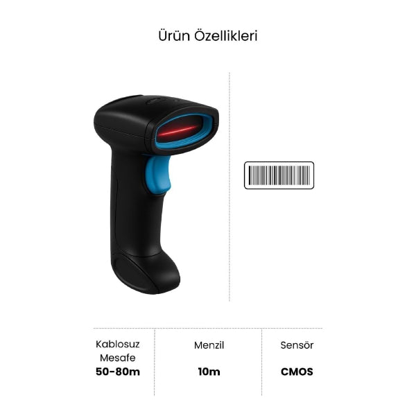 Kablosuz Standlı 1D/2D Barkod &amp; Karekod Okuyucu