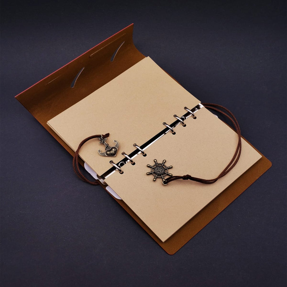 Kırmızı Pusula Tasarım Deri Defter Ve Touchpen Kalem Seti