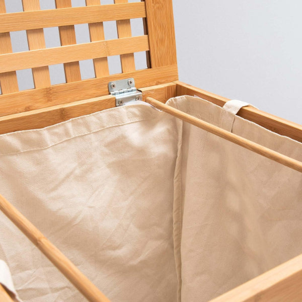 Büyük Boy Ahşap Bambu Kirli Sepeti 45x45x62