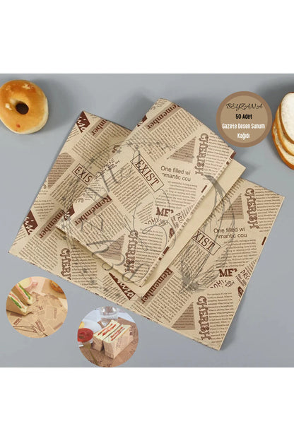 Vintage Gazete Desenli Sunum Kağıdı 50 Adet