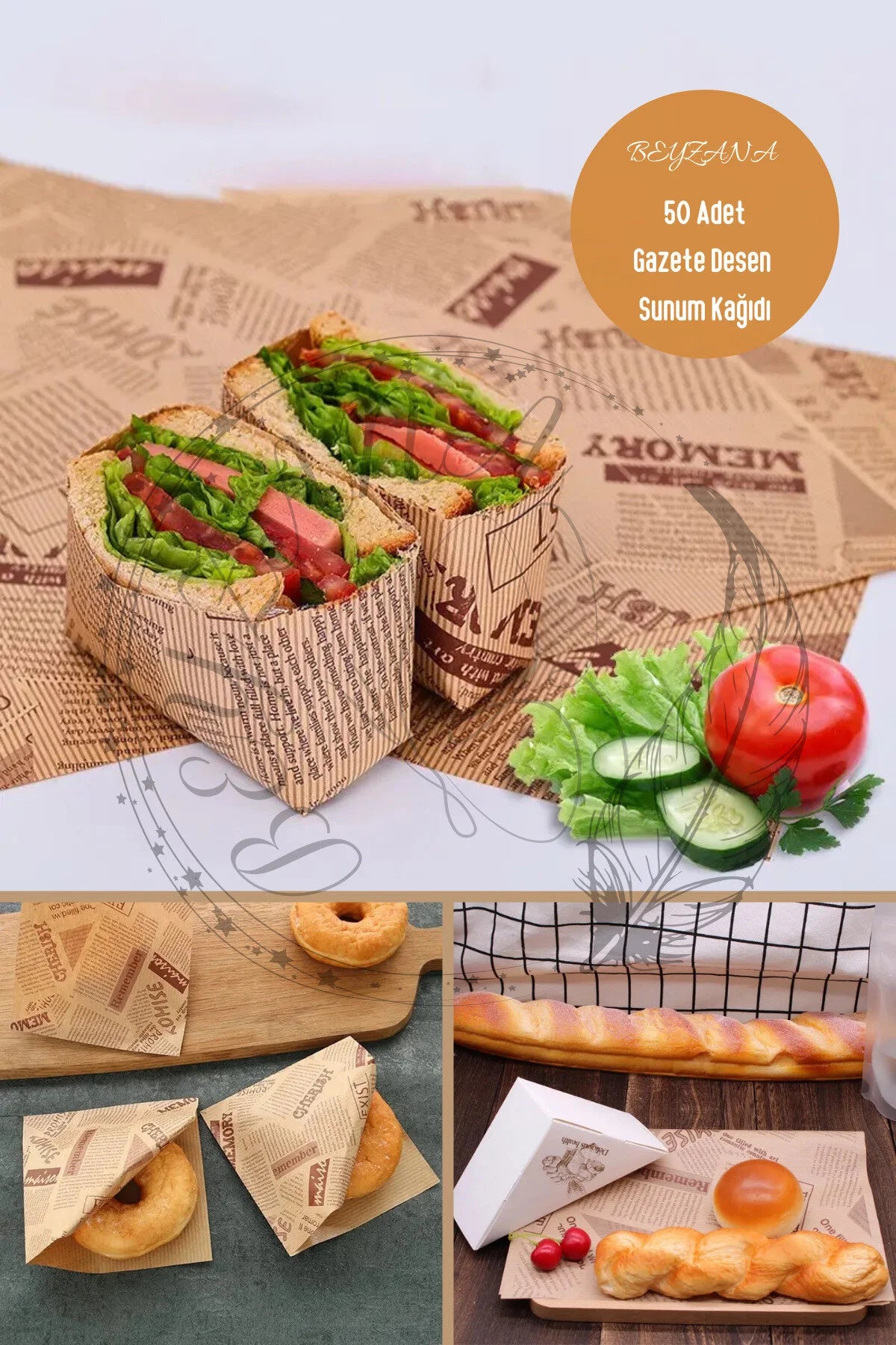 Vintage Gazete Desenli Sunum Kağıdı 50 Adet