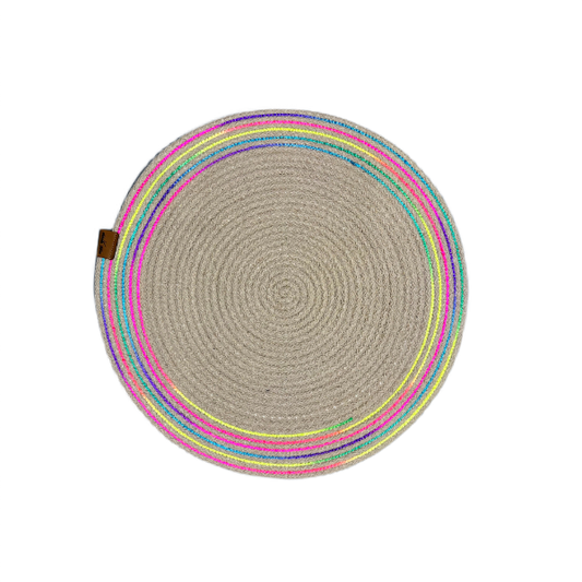 DecoHandy 39cm Neon Renkli Şeritli Jüt Örme Supla Amerikan Servis