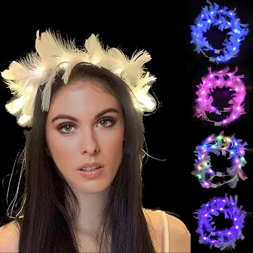 Led Işıklı RGB 3 Fonksiyonlu Otrişli Parti Tacı Beyaz Renk