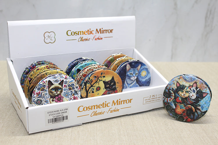 Kedi Taşlı El Aynası Yuvarlak İnce