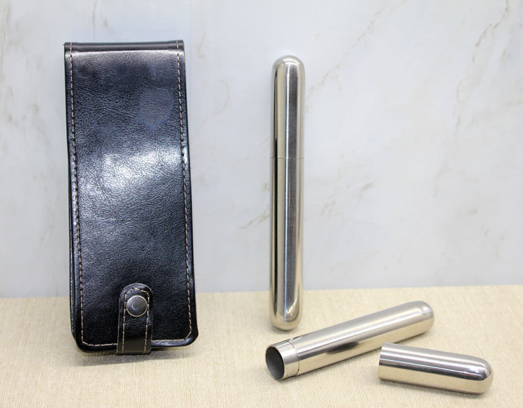 Deri Kılıflı İkili Paslanmaz Çelik Puro Tüpü