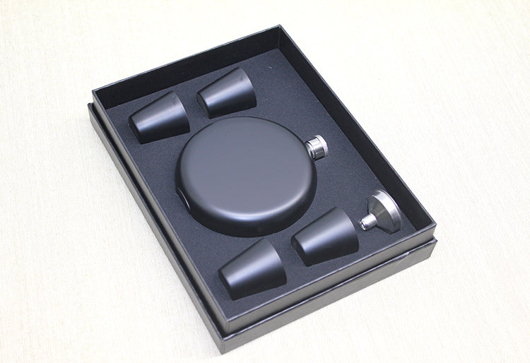 4 Shot Bardaklı Matara Seti Yuvarlak Siyah