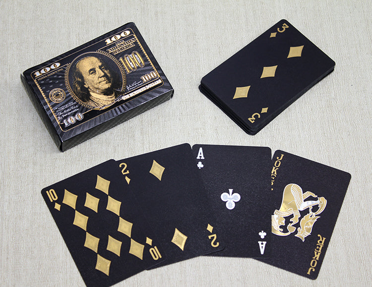 Altın Dolar Tasarımlı Siyah İskambil Oyun Kartı