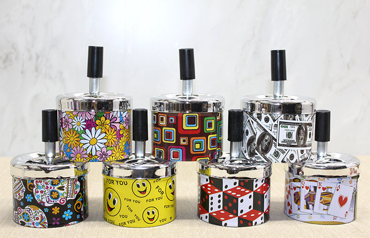 Küçük Boy Metal Renkli Basmalı Küllük Yuvarlak