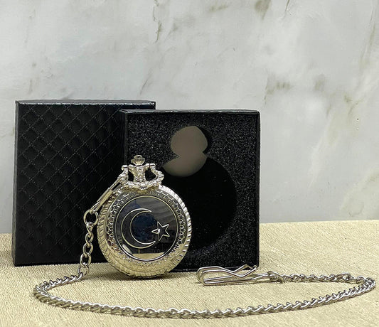 Özel Kutulu Türk Bayrağı Tasarımlı Gümüş Köstekli Saat