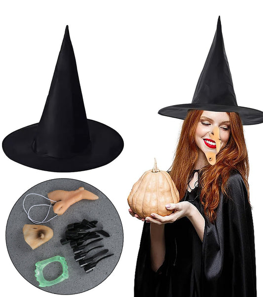 Cadı Kostüm Seti - Cadı Şapkası, Cadı Tırnakları, Cadı Burnu, Cadı Çenesi, Cadı Dişi