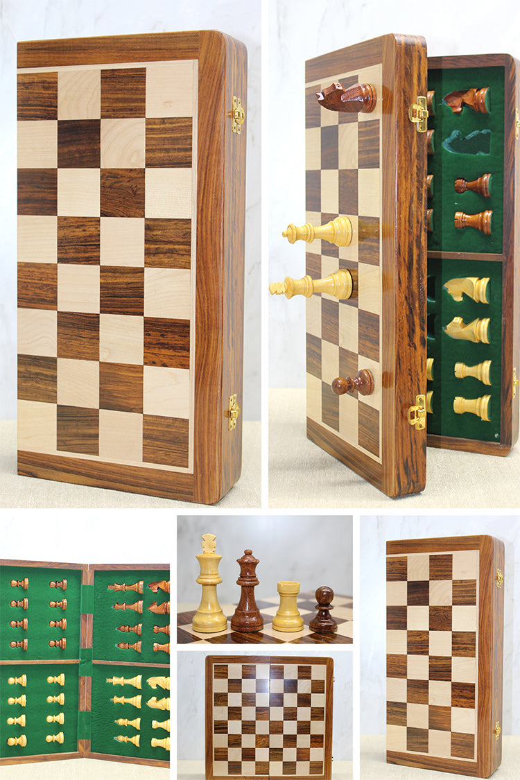 Mıknatıs Taşlı Ahşap Katlanabilir Kutulu Satranç Oyunu 40 Cm