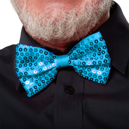 Açık Mavi Turkuaz Payetli Pullu Papyon