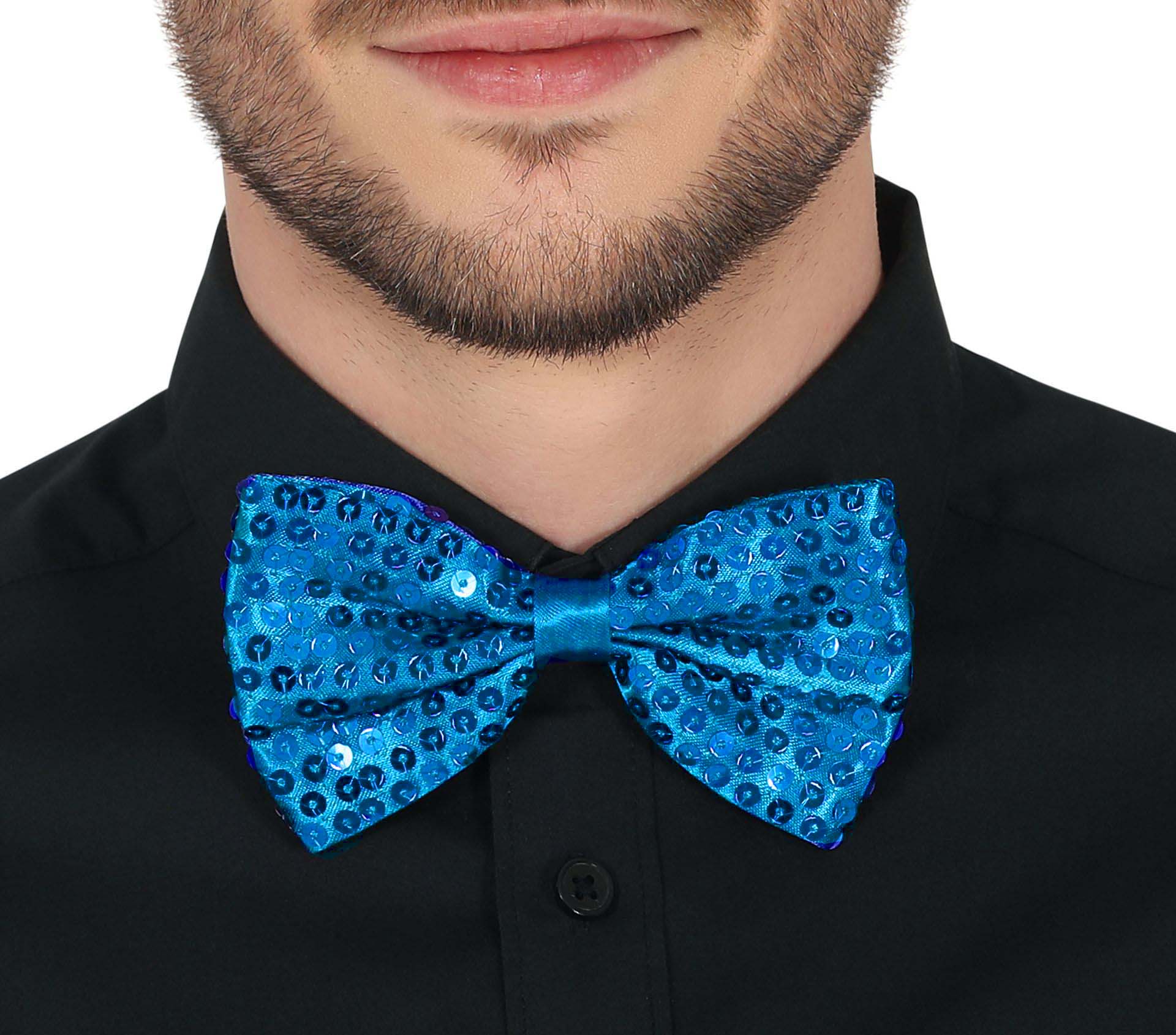 Açık Mavi Turkuaz Payetli Pullu Papyon