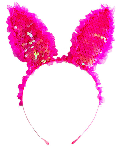 Fuşya Dantelli Işıklı Tavşan Kulak Taç