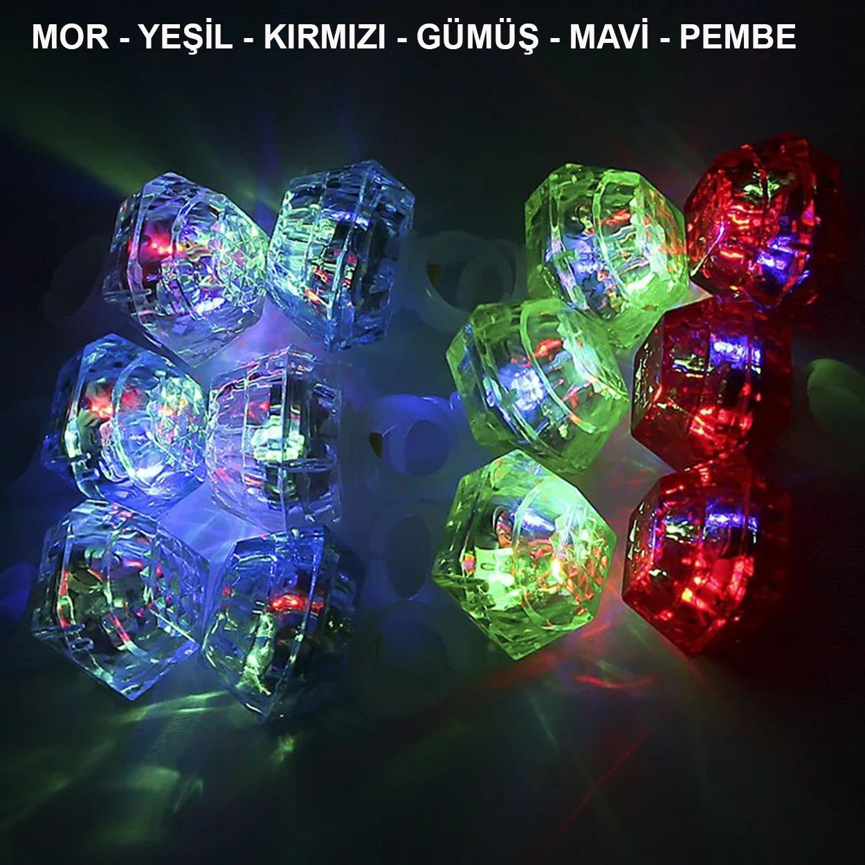 6'lı Kristal LED Parti Yüzük Seti