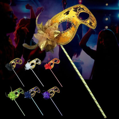 Lüks Taşlı Saplı Balo Maskesi Beyaz Renk