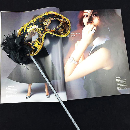 Lüks Taşlı Saplı Balo Maskesi Siyah Renk