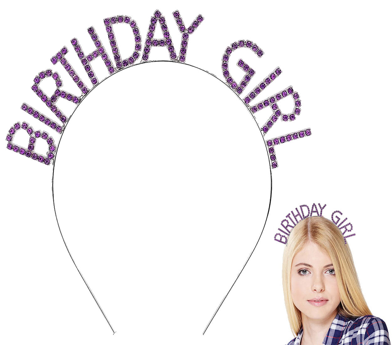 Mor Renk Kristal Taşlı Parlak Birthday Girl Yazılı Taç