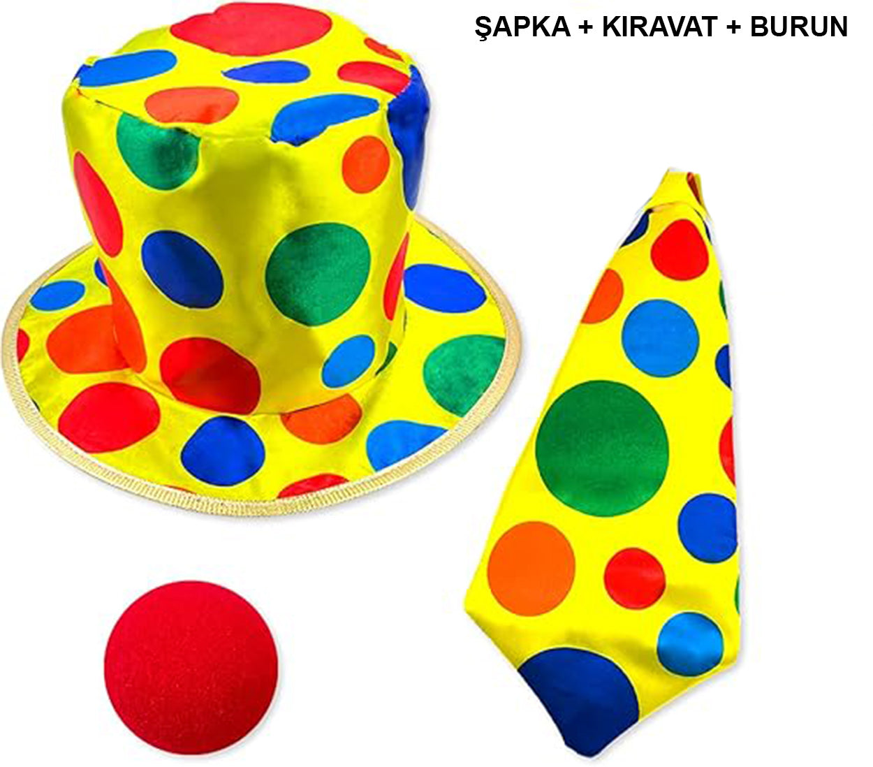 Renkli Palyaço Kostüm Seti – 3 Parça Aksesuar