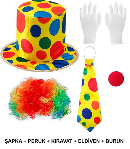 Renkli Palyaço Kostüm Seti – 5 Parça Aksesuar