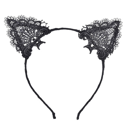 Siyah Kedi Dantel Taç + Eldiven Seti – Parti, Dans ve Kostüm Kombini
