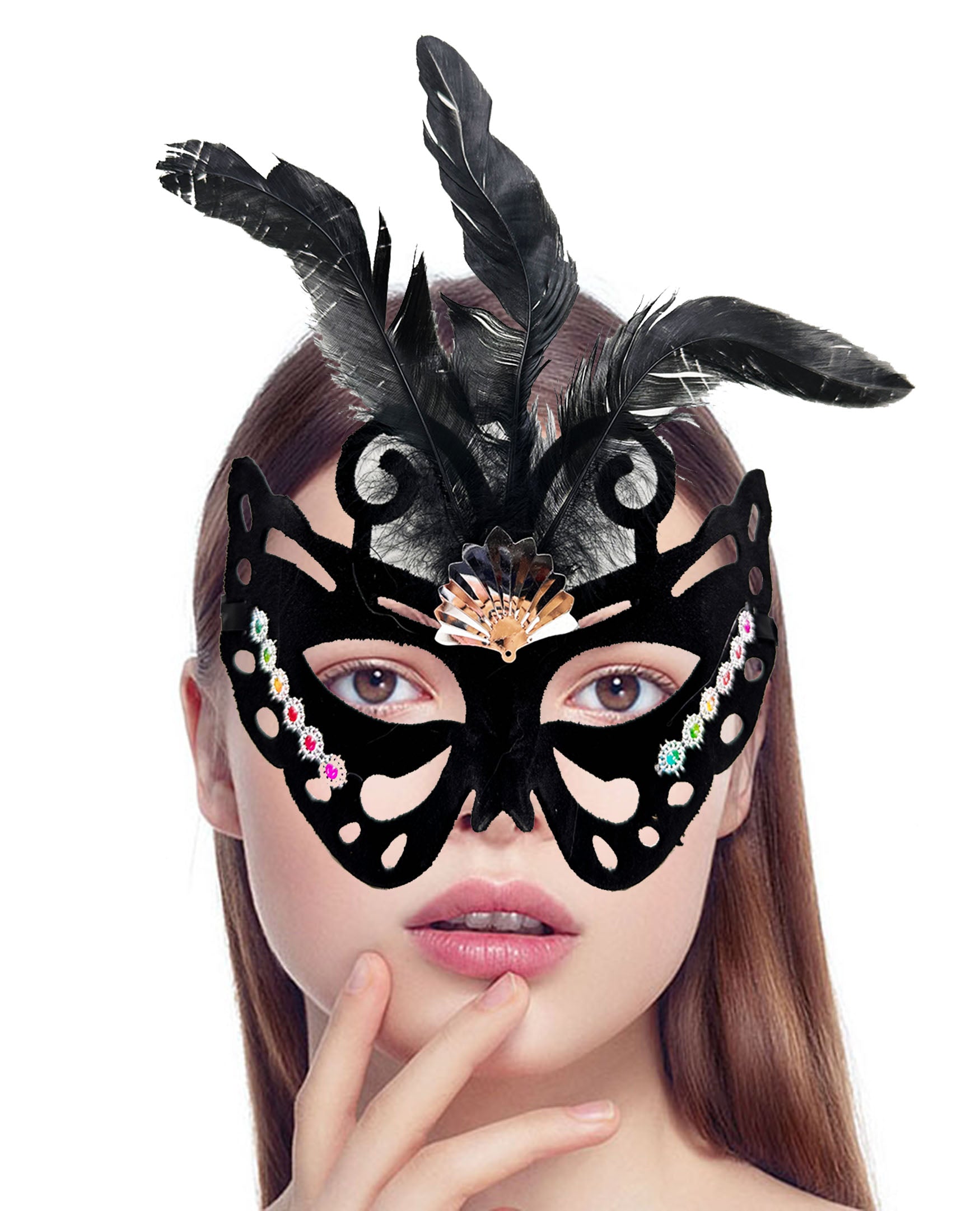 Siyah Süet Tüylü Kelebek Figür Parti Maskesi