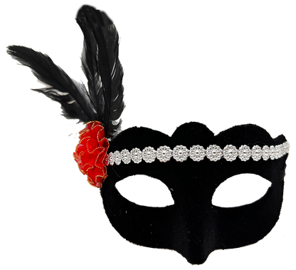 Gümüş Dantelli Kırmızı Gül Tasarımlı Parti Maskesi