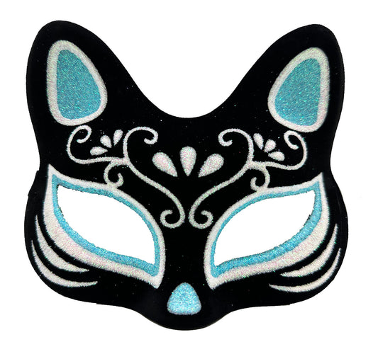 Siyah Süet Gümüş Mavi Simli Kedi Maskesi