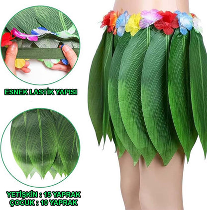 Tropikal Esintili Yapraklı Parti Eteği Çocuk Boy