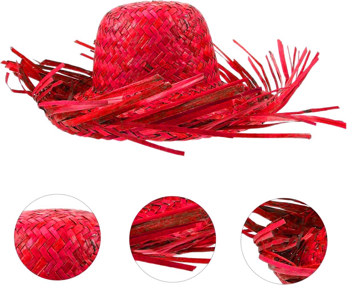 Tropikal Parti Kırmızı Hasır Hawaii Şapkası