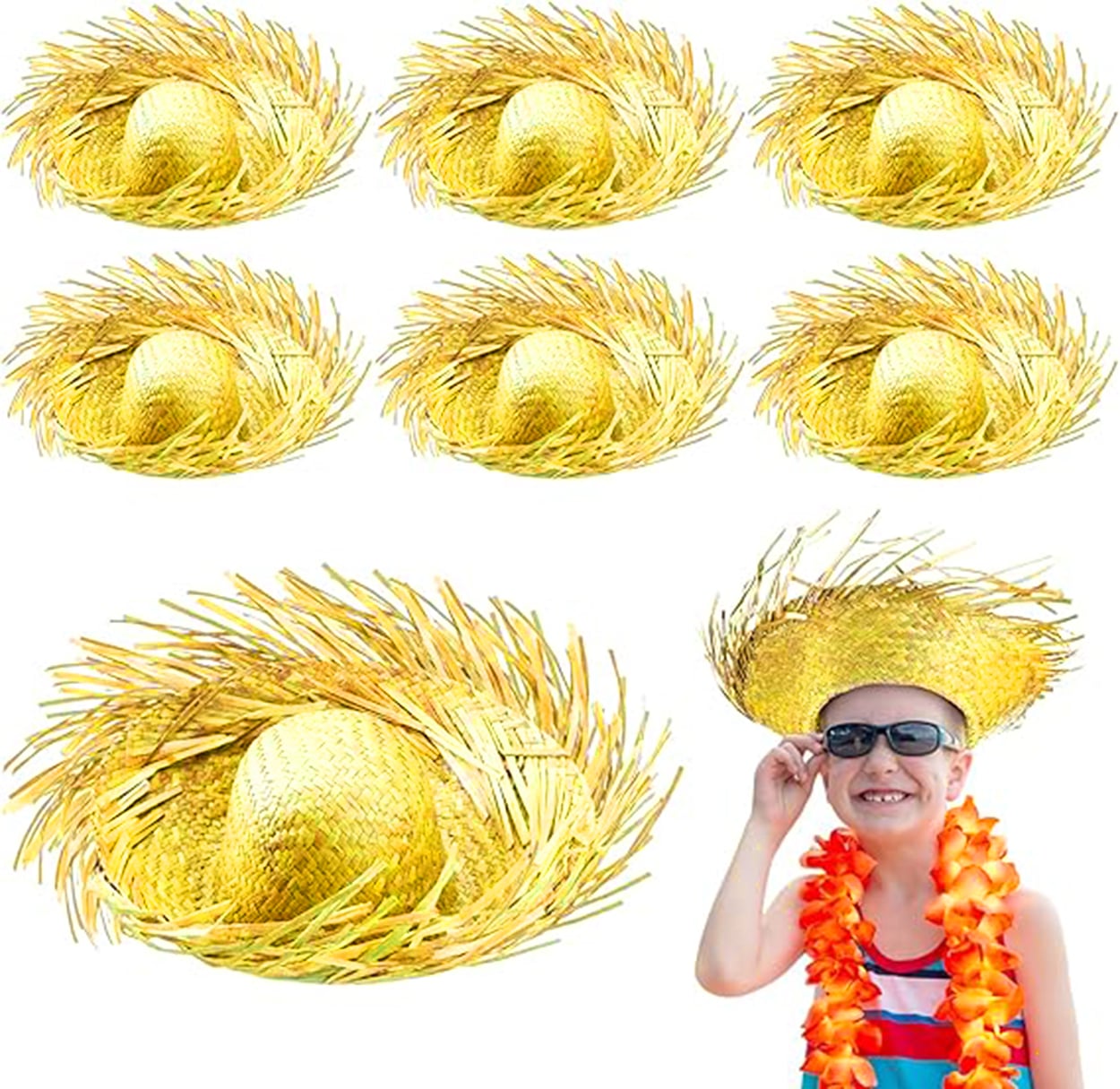 Tropikal Parti Sarı Hasır Hawaii Şapkası