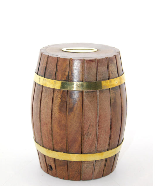 Pirinç Ahşap Fıçı Kumbara 12.5 Cm